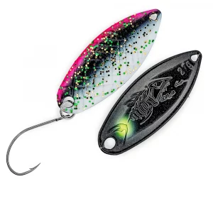 PROBAITS Hurricane Big Scale Trout Spoon 2,7g Weiß Schwarz UV Neon Holo – Forellen Spoon für Trout Area und Forellensee