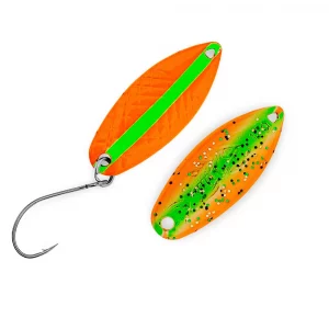 PROBAITS Hurricane Scale Trout Spoon 1,7g Orange Grün UV Neon Holo – Forellen Spoon für Trout Area und Forellensee