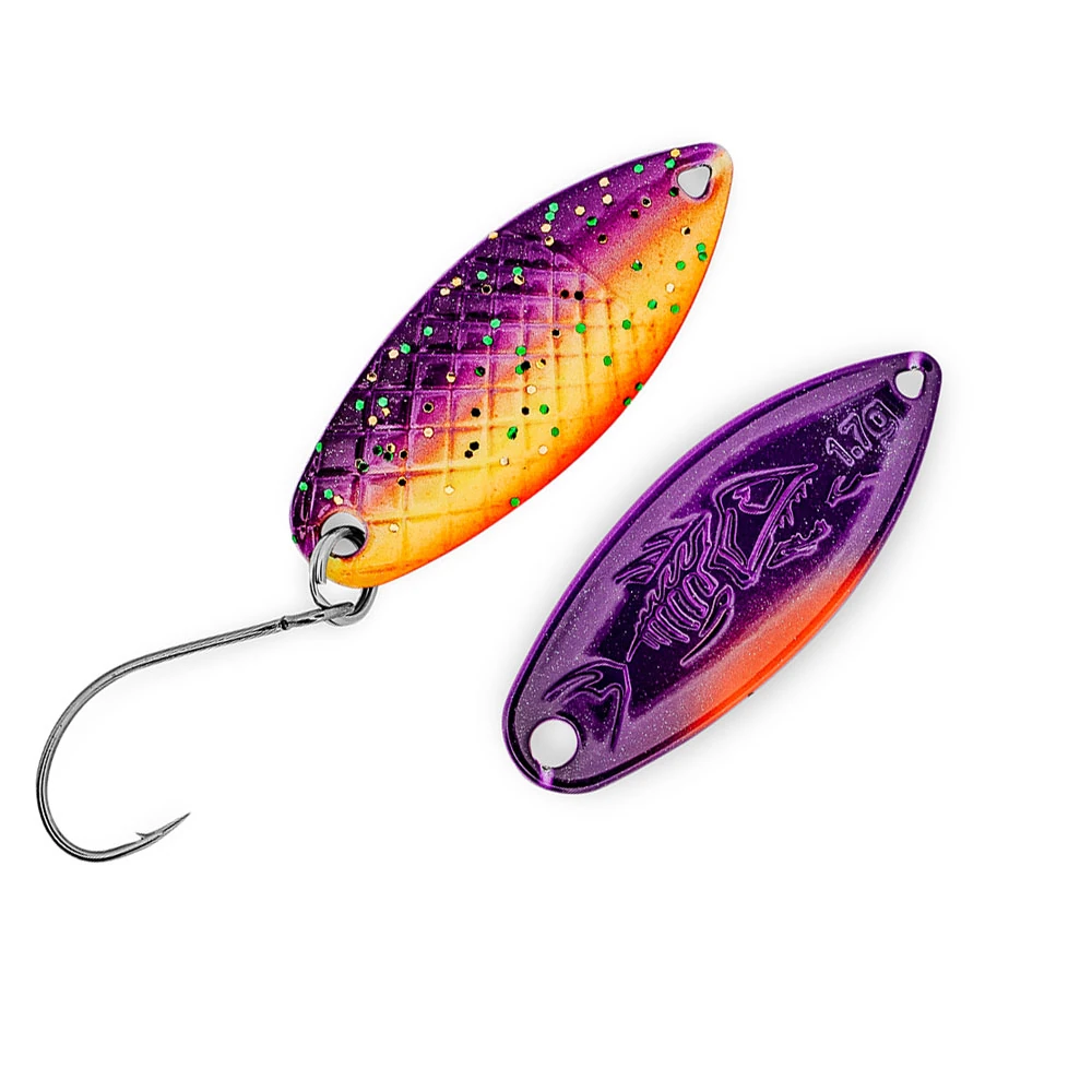 PROBAITS Hurricane Scale Trout Spoon 1,7 g Gelb Lila UV Neon Holo – Forellenspoon für Trout Area und Forellensee