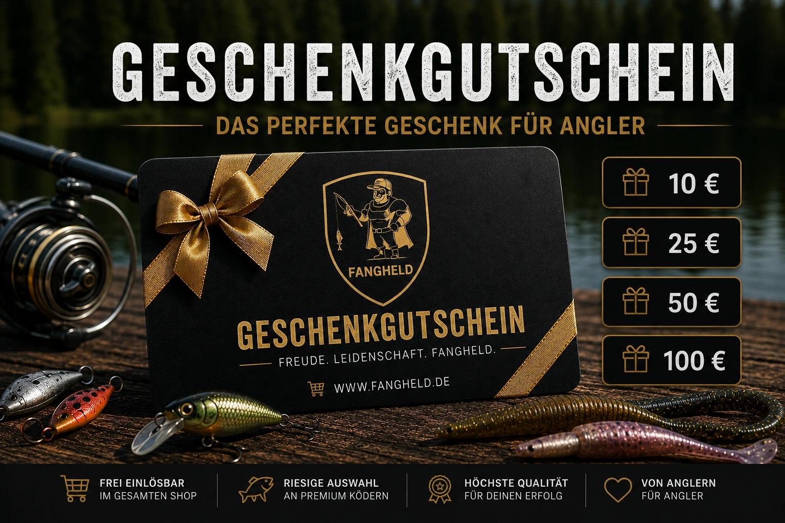 Fangheld Geschenkgutschein für Angler mit Premium Angelködern und Angelzubehör