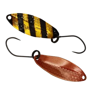 GOD HANDS GAiA 1,7 g Forellenspoon in FA01 mit Gold-Schwarz-Dekor und kupferfarbener Rückseite